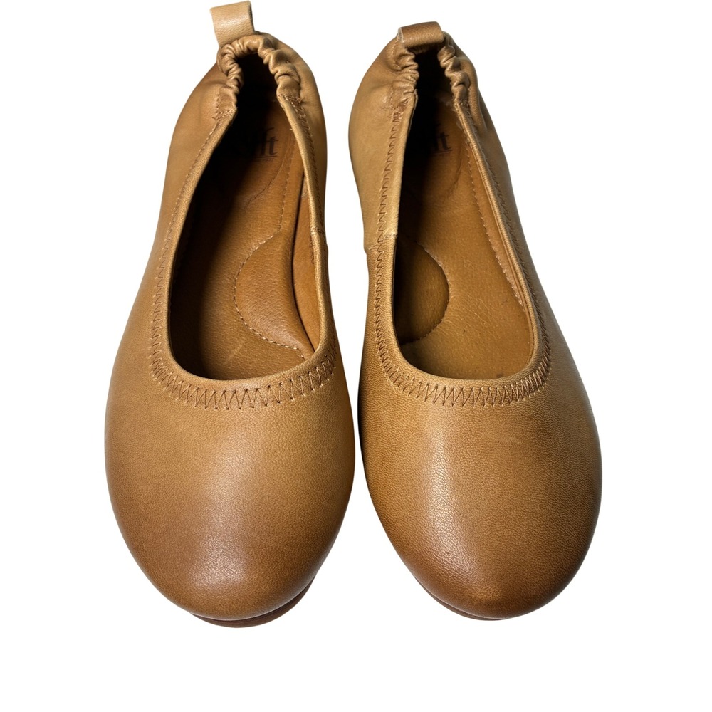 Sofft Tan Leather Ballet Flats Elastic Topline Minimalist Comfort Size 7.5